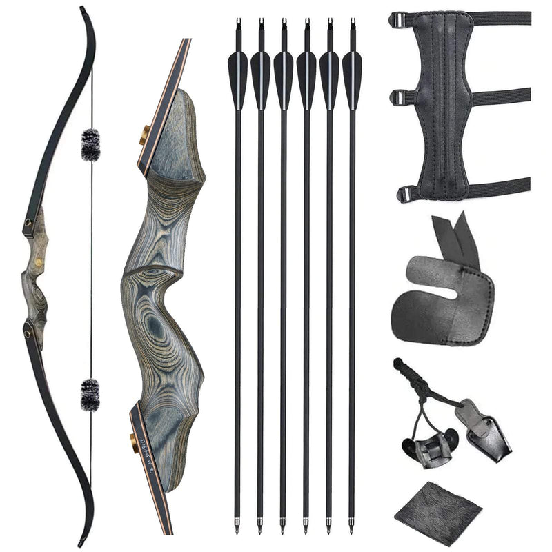 Archery 60" Laminated Takedown Recurve Bow and Arrows Kit LH Hunting Bow with 12pcs Carbon Arrows 30-50lbs