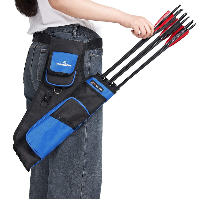 3 Tube Hip Archery Arrow Quiver Waist Hanged Arrow Holder with Pockets and Adjustable Strap for Hunting
