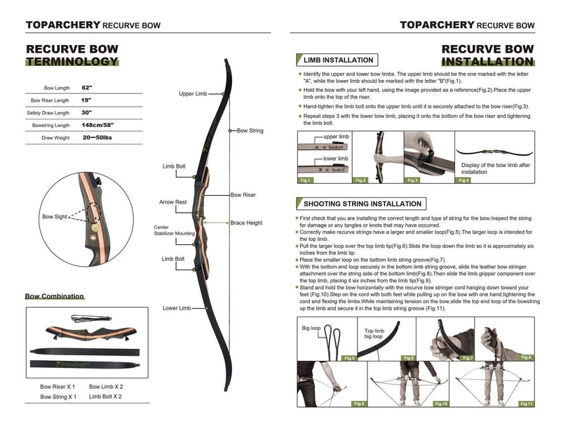 Archery 62" Traditional Wooden Takedown Recurve Bow Right Handed Bow 20-50lbs