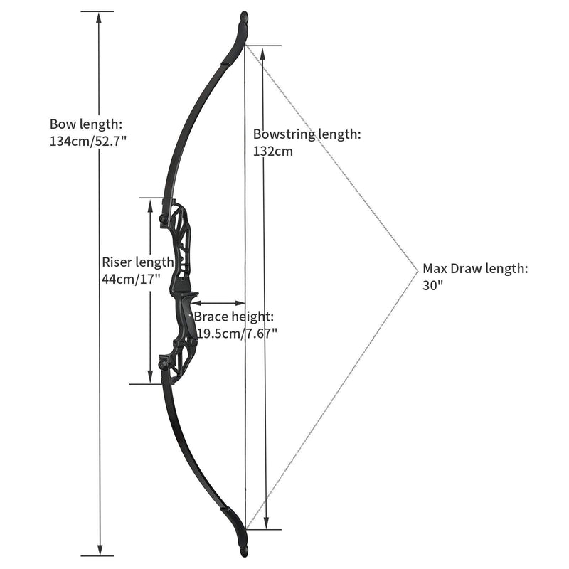 53" Takedown Recurve Bow Right Handed For Archery Club Beginner Practice Bow 20/30/40/55lbs
