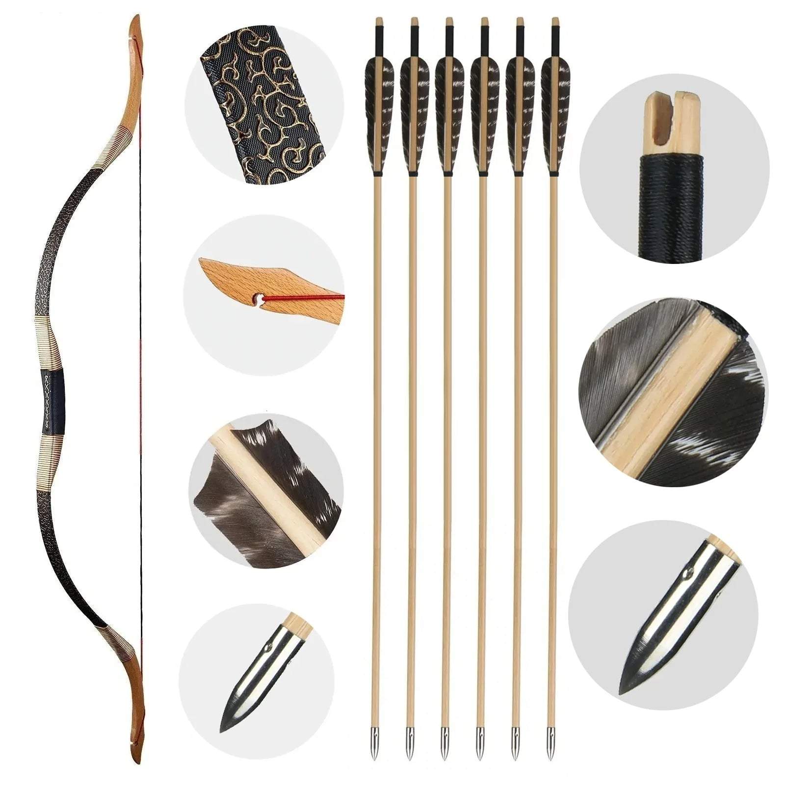 Archery 48 54 Traditional Recurve Bow and Wood Arrows Set Mongolian TopArchery UK