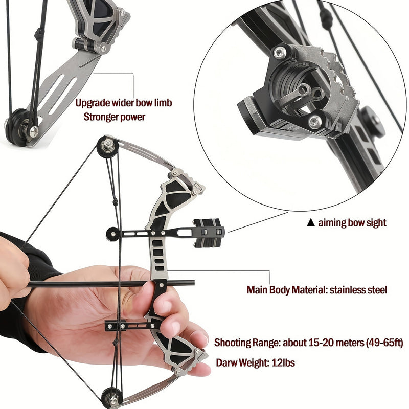 Archery 9.5 inch Mini Compound Bow Set RH for Sports Entertainment Fun
