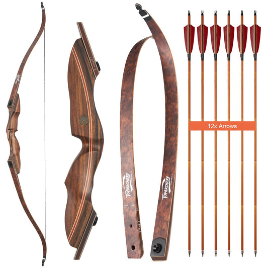 60" Archery Hunting Bow RH Wood Laminated Recurve Bow with Arrows Set 20-60lbs