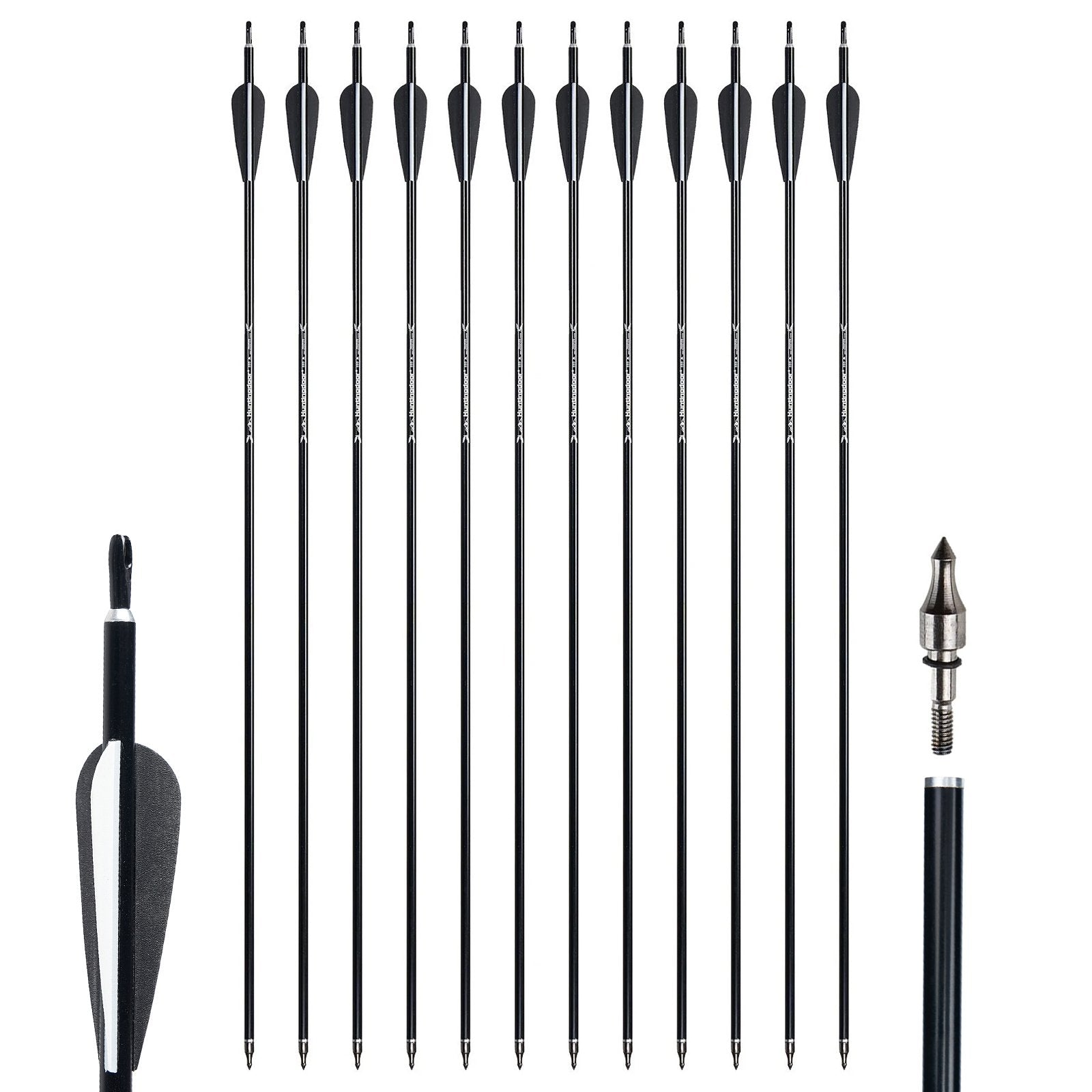 12 Pack 31" Carbon Archery Arrows - Spine 550 With Removable Tips For Recurve & Compound Bows 7 thumbnail image