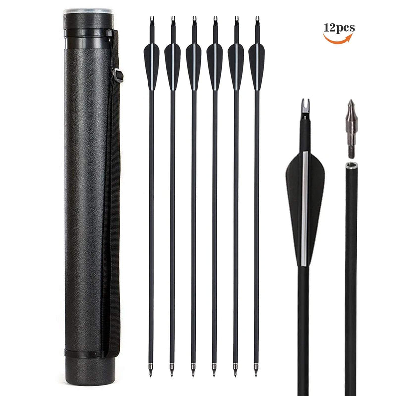 Archery Arrow and Quiver Set 12pcs Fletched Carbon Arrows with Adjustable Arrow Tube 63-105cm