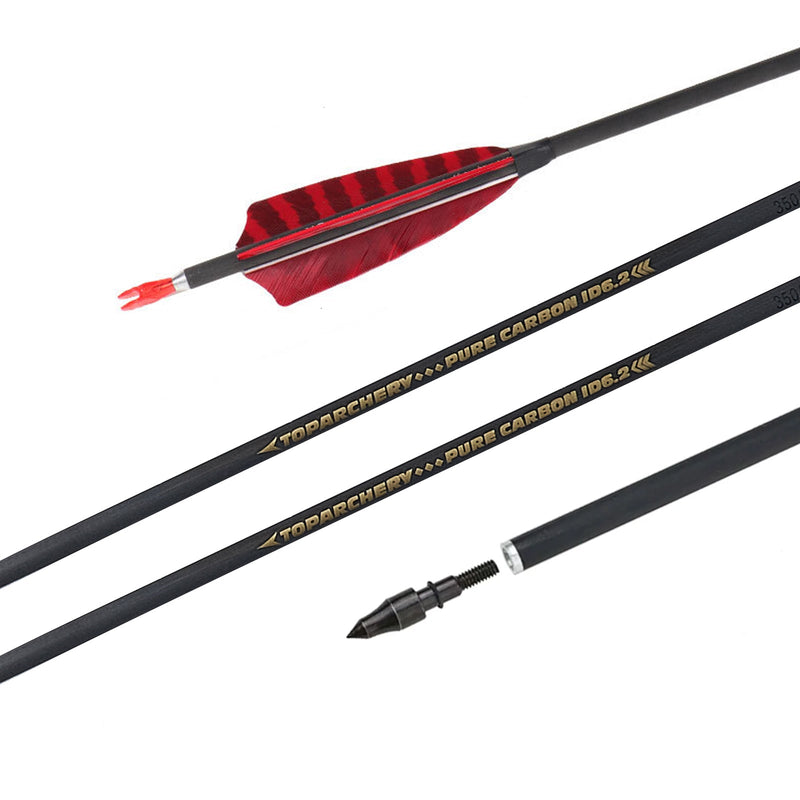 12pcs Archery Pure Carbon Arrow Shaft Set OD 6.2mm Nock with Inserts for DIY Arrow Accessories