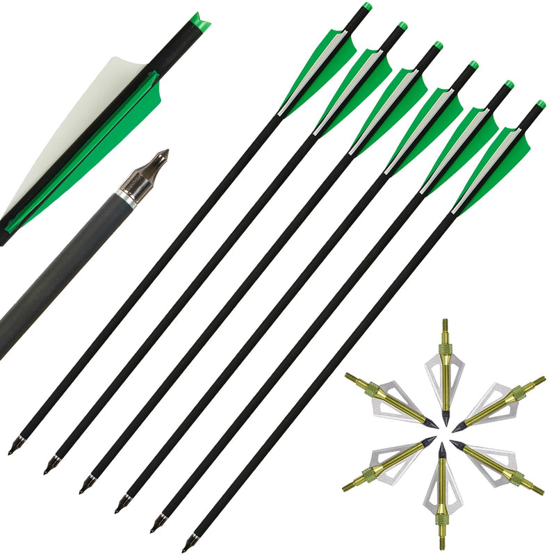 20 Inch Crossbow Bolt and Broadheads Set 12pcs Carbon Arrows with 6pcs Hunting Broadheads