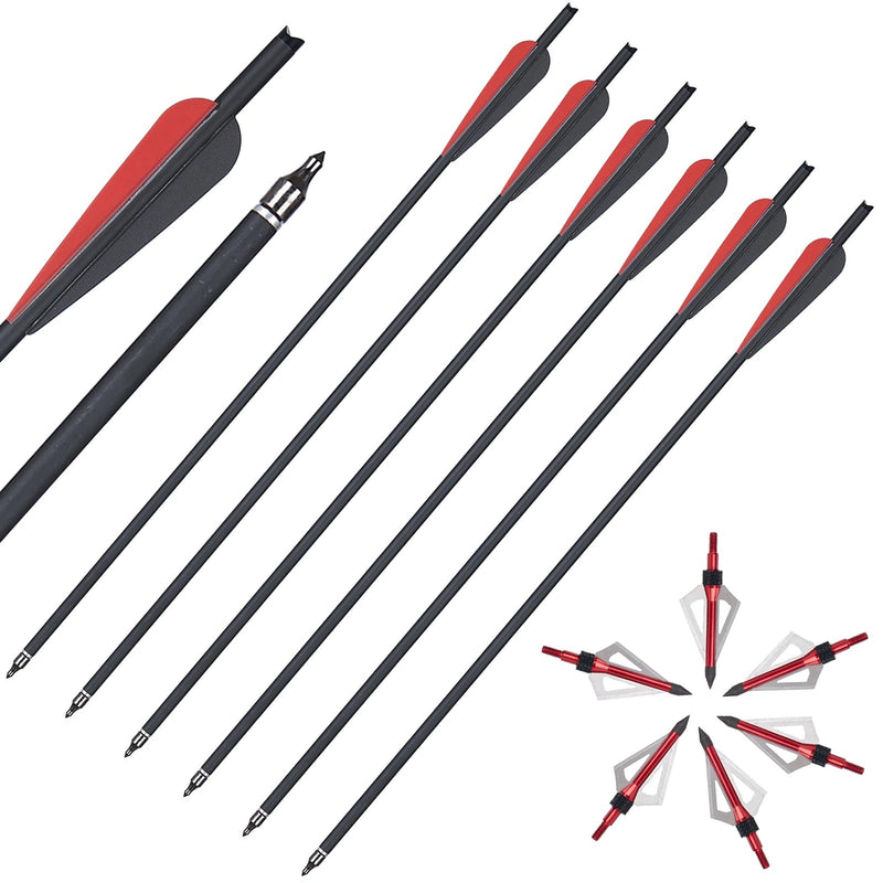 20 Inch Crossbow Bolt and Broadheads Set 12pcs Carbon Arrows with 6pcs Hunting Broadheads