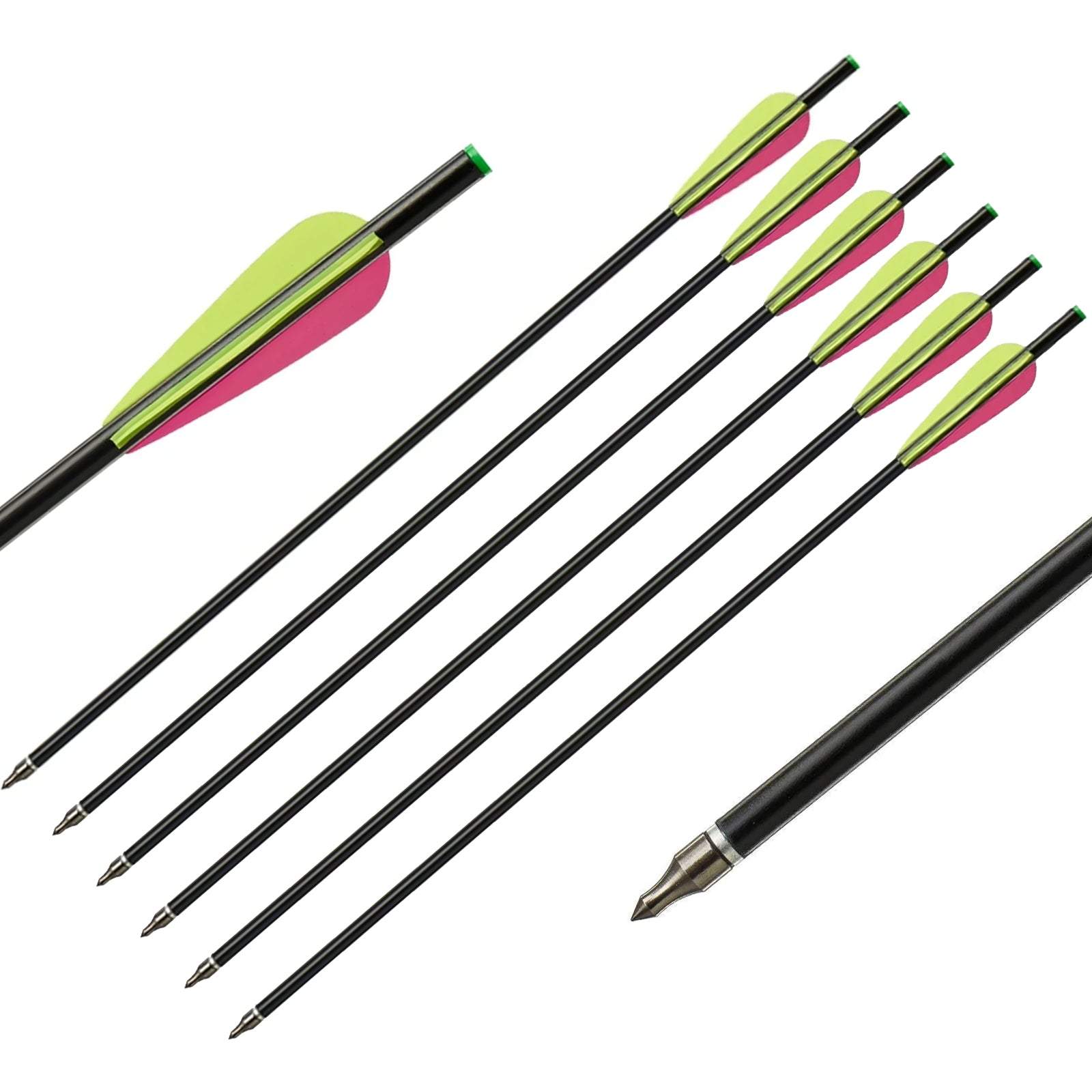 TOPARCHERY 12-Pack 20-Inch Carbon Crossbow Bolts – With 100-Grain Broadheads & 3 Lighted Nocks