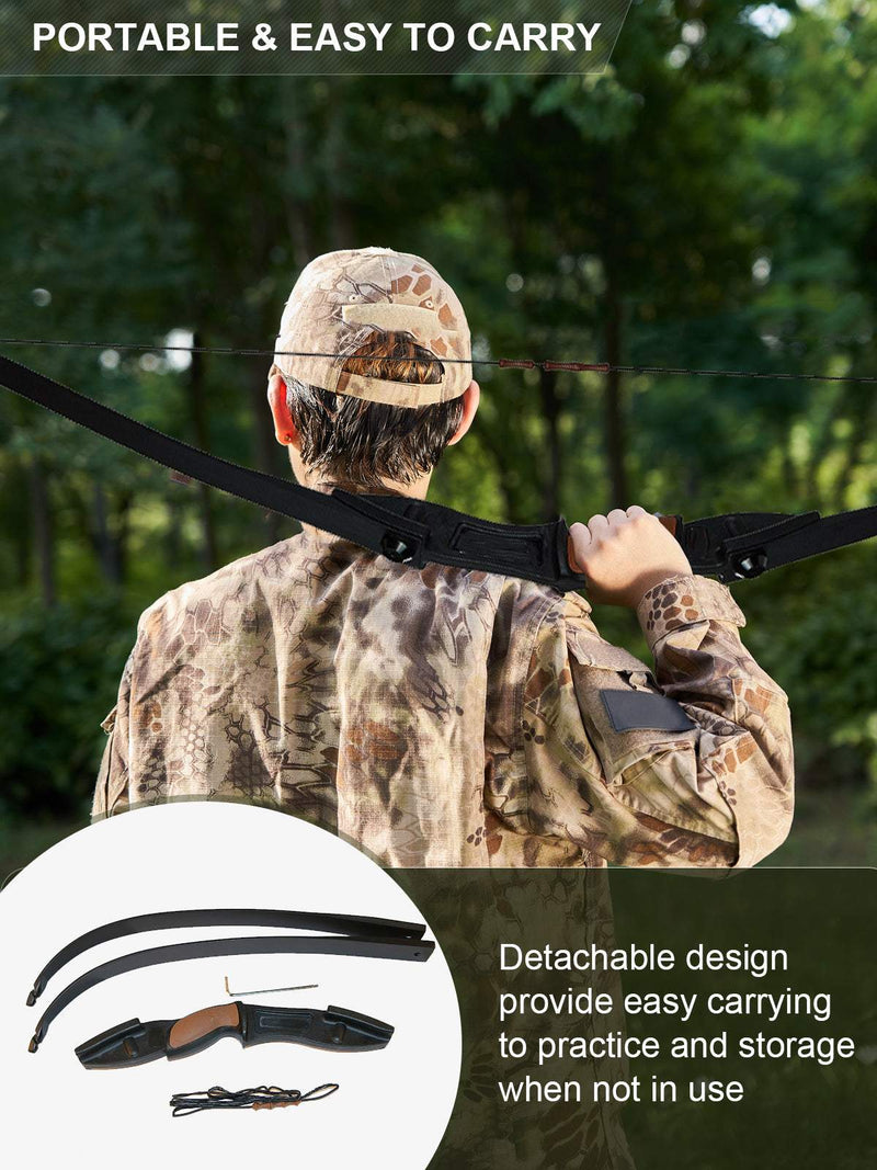 56" Combat Archery Ambidextrous Takedown Recurve Bow Left Right Handed 25lbs