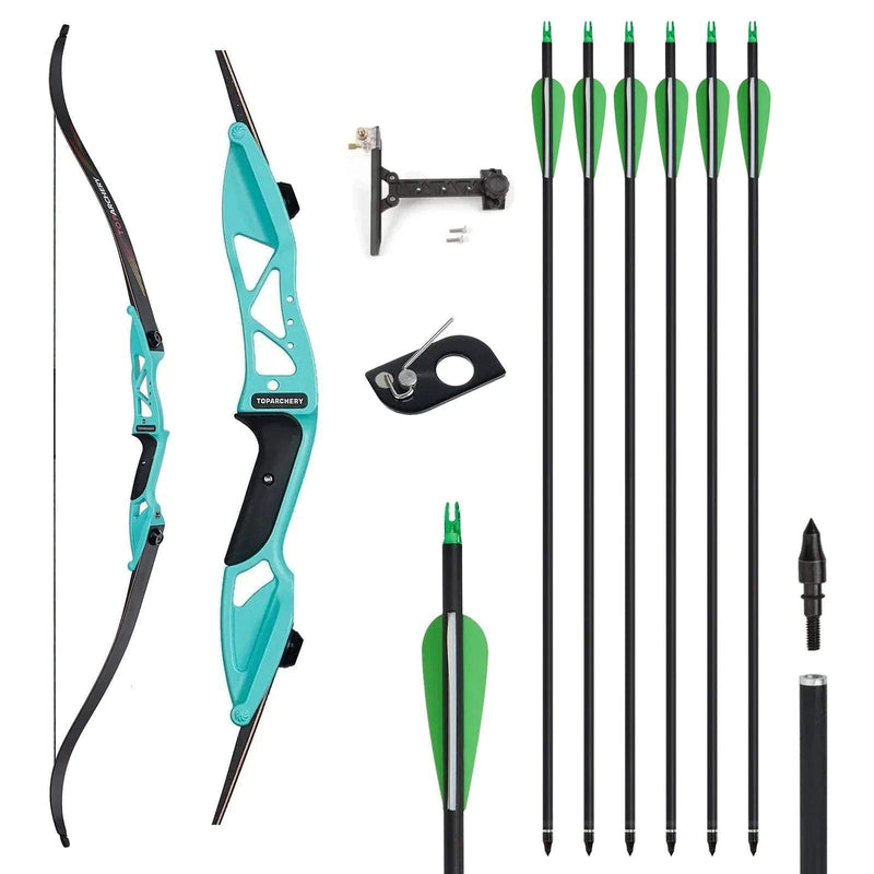 56" Archery Recurve Bow and Arrow Set Right Hand Green Competition Bow for Beginner 18-50lbs