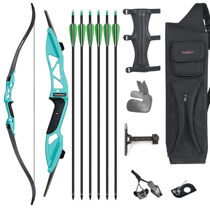 56" Archery Takedown Recurve Bow and Arrow Set Right Hand Green Competition Bow for Beginner 18-50lbs