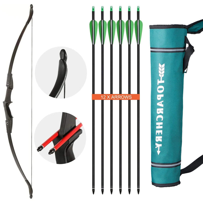 57" Archery Beginner Ambidextrous Recurve Bow Set with Quiver for Teenagers Left Right Hand Bow 20/30/40lbs