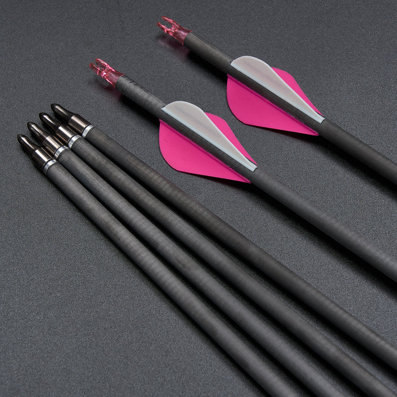 6pcs 30" Carbon Arrows Spine 300/350/400 Pink Turkey Feather Fletched Hunting Arrows