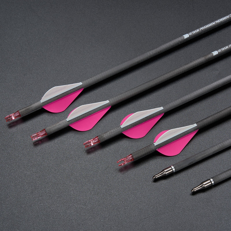6pcs 30" Carbon Arrows Spine 300/350/400 Pink Turkey Feather Fletched Hunting Arrows