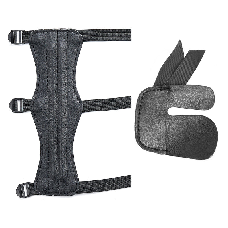 Archery 3-Strap Leather Arm Guard and Finger Tab Kit