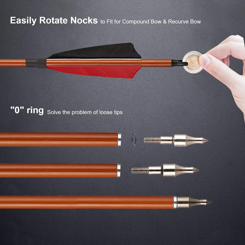 12pcs Archery 30" Turkey Feather Carbon Arrows Spine 500 Target Hunting Arrows