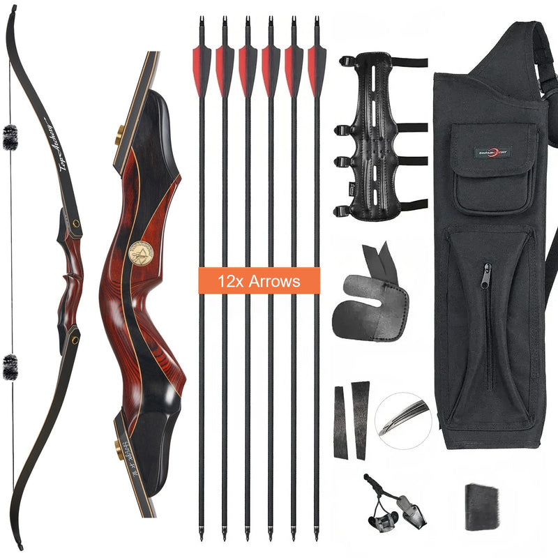 Archery 60" Takedown Recurve Hunting Bow and Arrow Set Wood Laminated Bow LH 25-50lbs