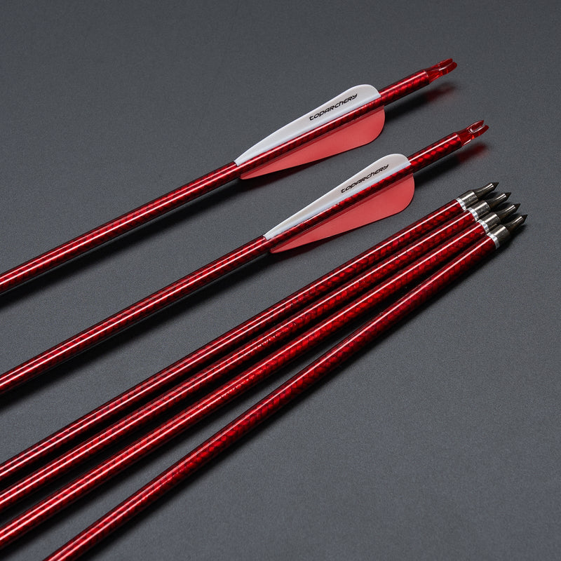 12pcs 30" Fletched Carbon Arrows with Replaceable Arrowheads for Recurve Compound Bow