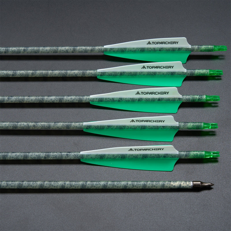 12pcs 30" Fletched Pattern Carbon Arrows SP 500 with Replaceable Arrowheads