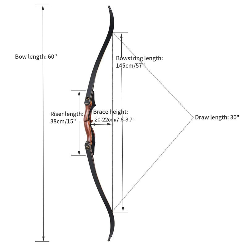 Archery 60" Recurve Hunting Bow and Arrow Set Takedown Laminated Bow for Adults Right Hand 25-50lbs