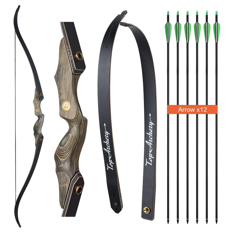 60" Archery Recurve Hunting Bow Wood Laminated Right Hand Bow 30-50lbs with 12pcs Carbon Arrows