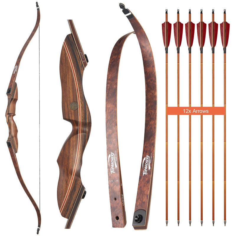 60" Archery Hunting Bow RH Wood Laminated Recurve Bow with Arrows Set 20-60lbs