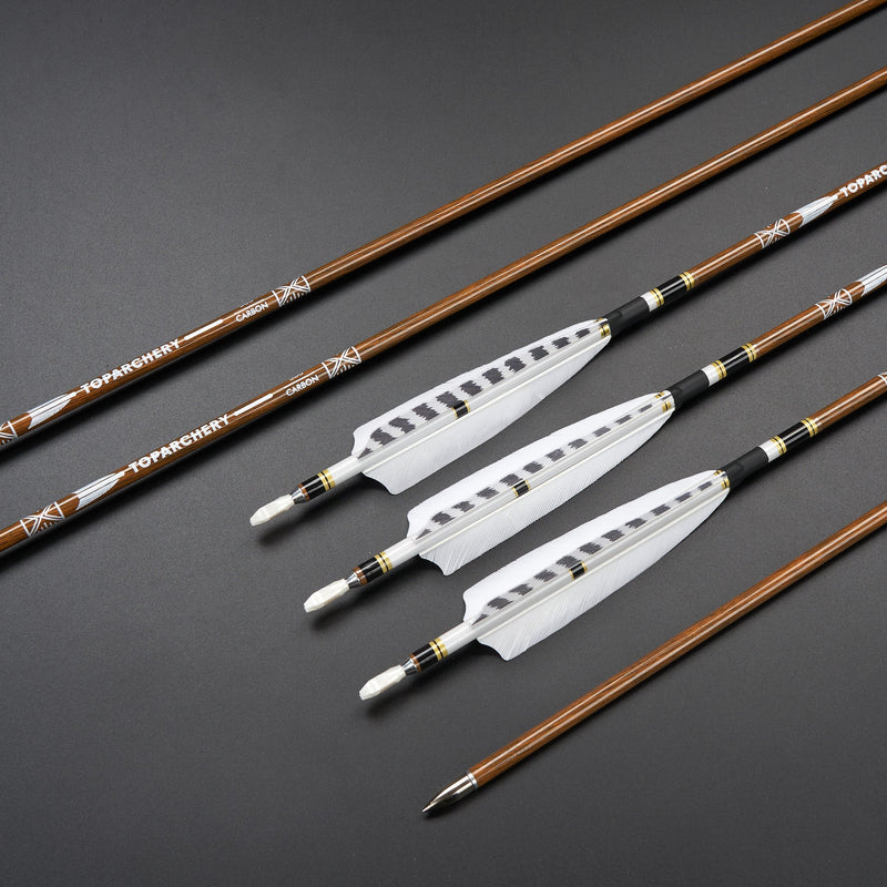 12pcs 32" Archery Pure Carbon Arrows Turkey Feather Fletched Spine 300-600