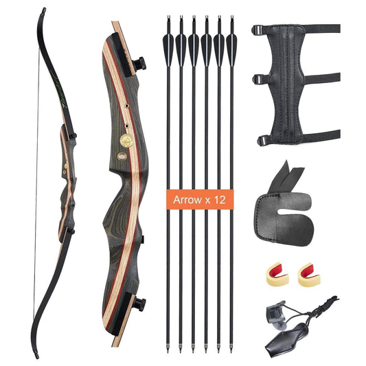 62" Archery Wooden Takedown Recurve Bow and Arrows Set Right Handed for Adult & Youth Beginner Outdoor Training Practice 20-50lbs