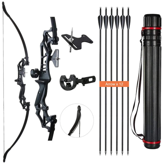 Archery 53" Takedown Recurve Bow and Arrows Set Right Hand Bow with Adjustable Arrow Tube 20/30/40/55lbs