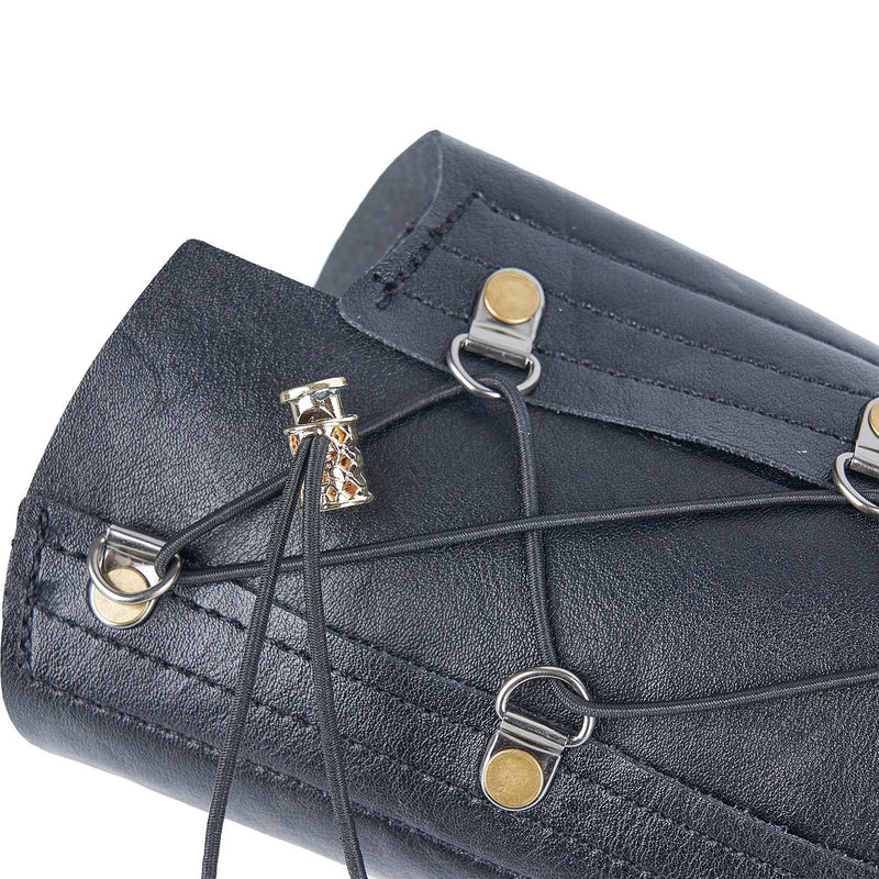 Archery Protective Gear Arm Finger Guard Protector with Adjustable Straps Black Leather