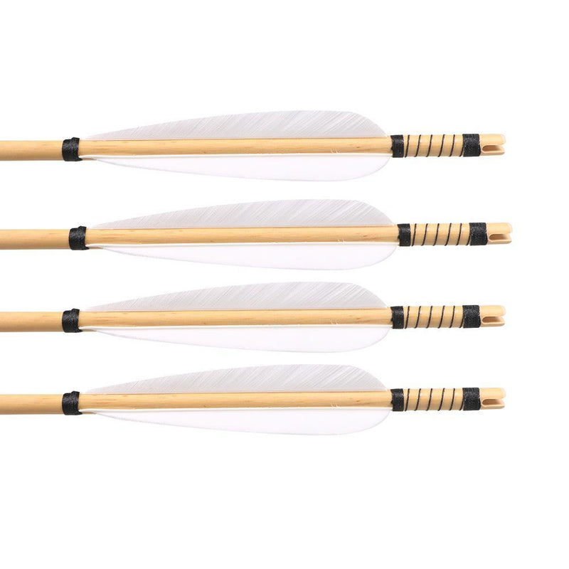 6Pcs Traditional Wooden Arrows Archery White Turkey Feathers 31.5" with Hunting Broadheads