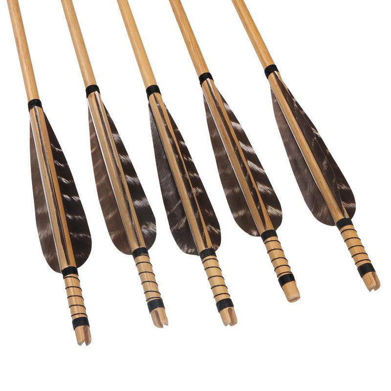 6Pcs Traditional Wood Arrows Natural Real Feather Archery 31" with Hunting Broadheads