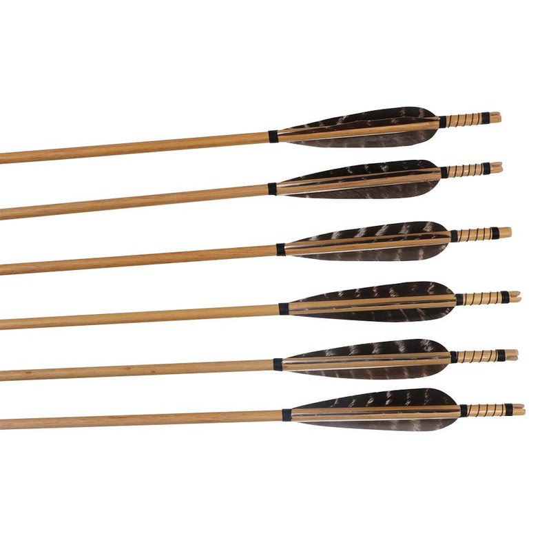 6Pcs Traditional Wood Arrows Natural Real Feather Archery 31" with Hunting Broadheads