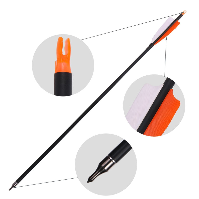 6pcs Archery 30" Carbon Arrows Turkey Feather Spine 500 For Recurve Compound Bow Practice Hunting