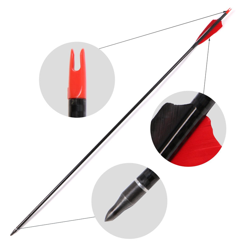 6pcs 32" Archery Turkey Feather Fletched Pure Carbon Arrows Spine 500 For Recurve Compound bow