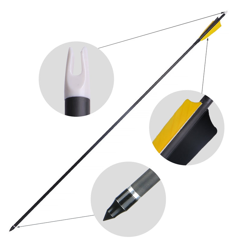 6pcs Archery 32.6" Turkey Feather Fletched Pure Carbon Arrows Spine 400 for Recurve Compound Bow