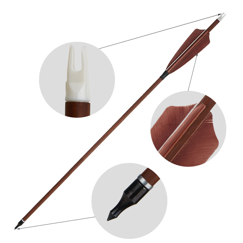 6Pcs 31.4" Pure Carbon Arrows Turkey Feather Archery Spine 400 with Replaceable Arrowheads