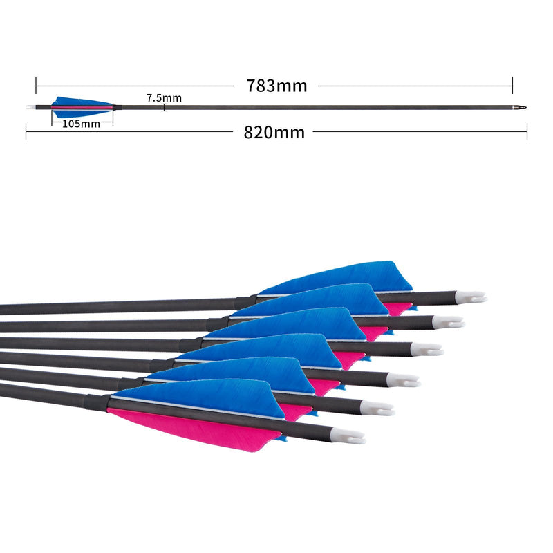 6Pcs Archery 31" Turkey Feather Fletched Pure Carbon Arrow Straightness 0.003 Spine 350 Hunting Arrows
