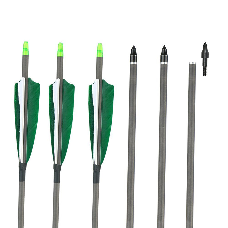 6pcs Archery 31.4" Pure Carbon Arrows Spine 400 Feather Fletched Arrows For Target Practice Shooting