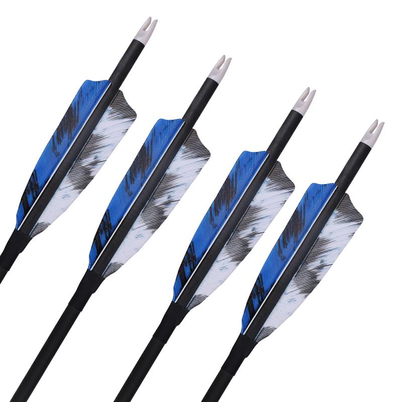 6pcs Archery 31" Turkey Feather Carbon Arrows Hunting Arrows Spine 400 with Replaceable Arrow Tips