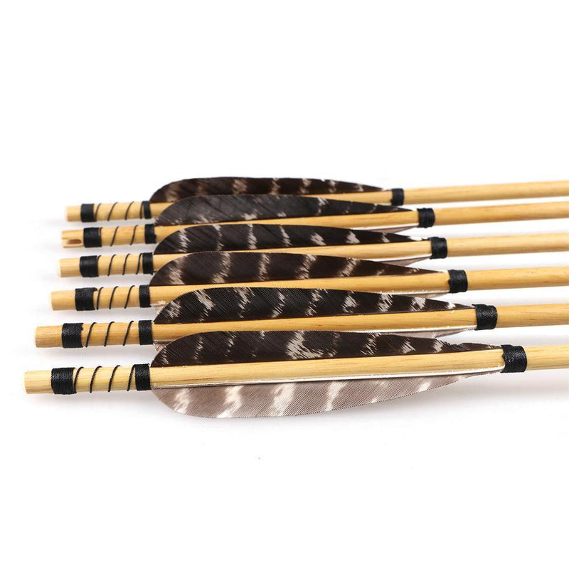Traditional Wooden Arrows Natural Real Feather Archery 31.5" with Hunting Arrowheads 6Pcs