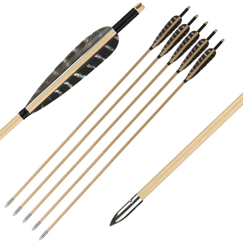 12Pcs Archery Traditional Wooden Arrows 31.5" Natural Feather Hunting Arrows For Traditional Bow
