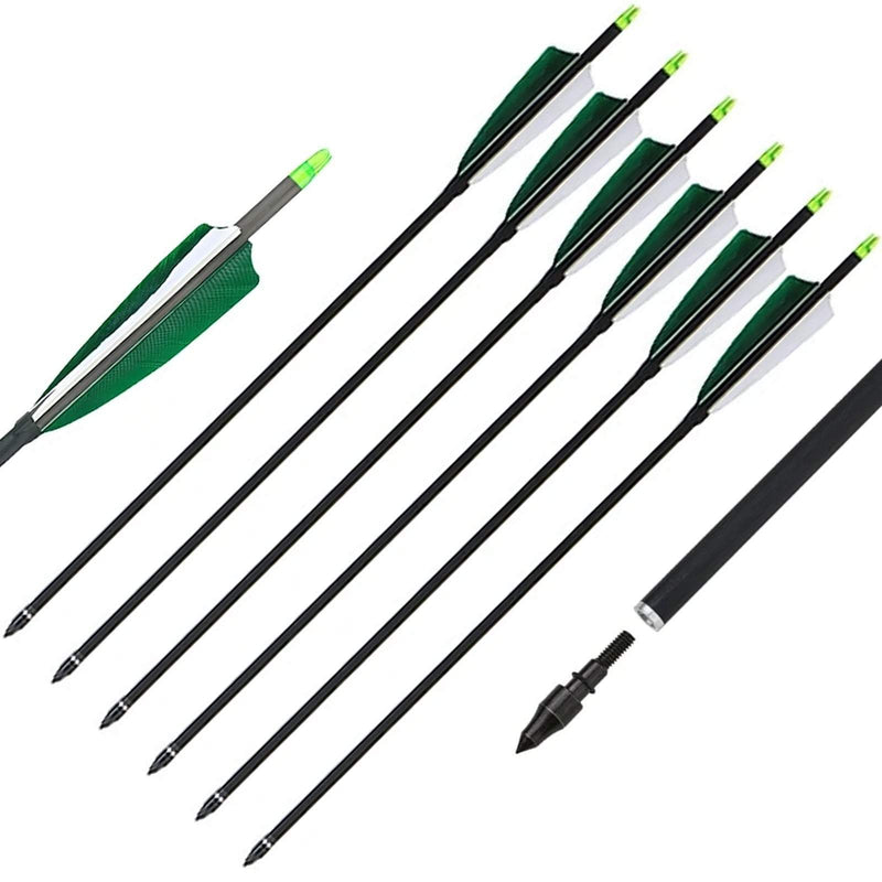 6pcs Archery 31.4" Pure Carbon Arrows Spine 400 Feather Fletched Arrows For Target Practice Shooting