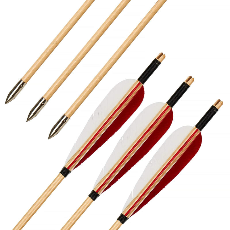 6Pcs Traditional Wooden Arrows Turkey Feather Handmade 31.5" Archery Arrows with Field Points