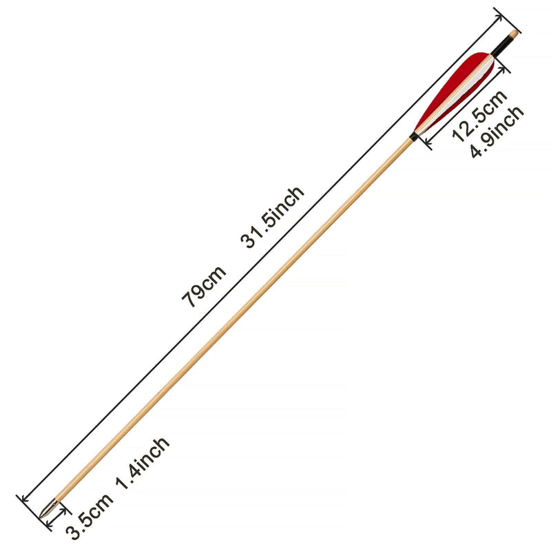 6Pcs Traditional Wooden Arrows Turkey Feather Handmade 31.5" Archery Arrows with Field Points