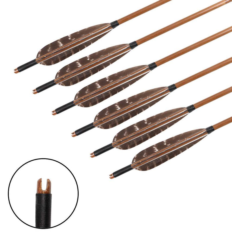6Pcs Bamboo Arrows Natural Real Feathers Traditional Handmade Archery 31" with Hunting Broadheads