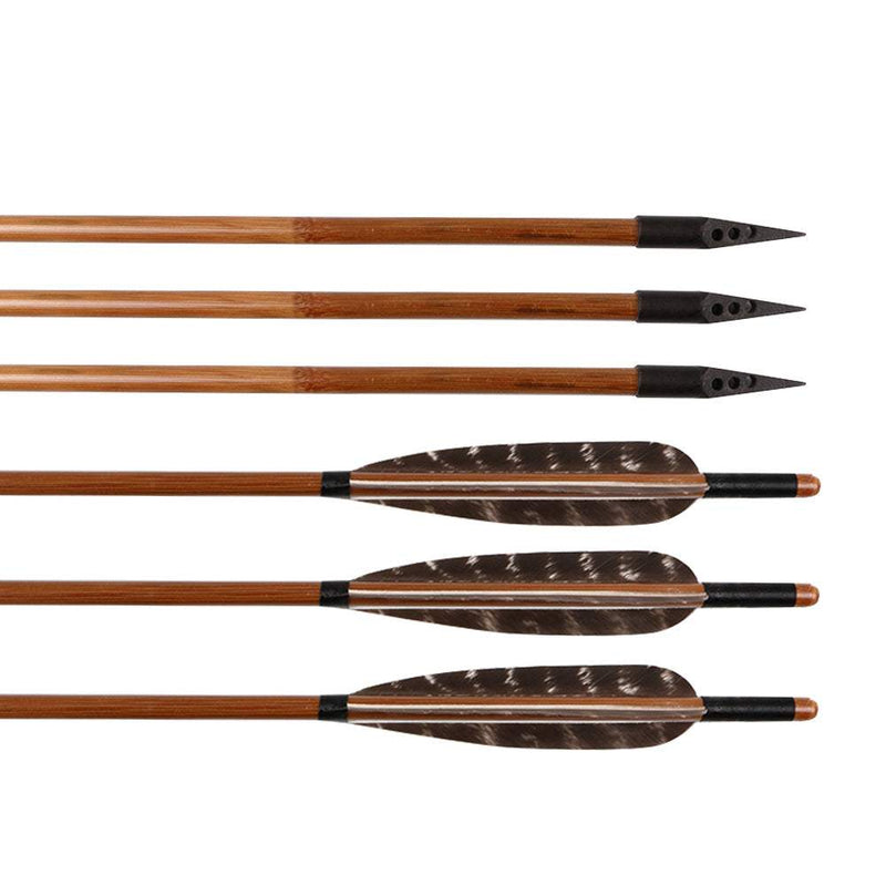 6Pcs Bamboo Arrows Natural Real Feathers Traditional Handmade Archery 31" with Hunting Broadheads