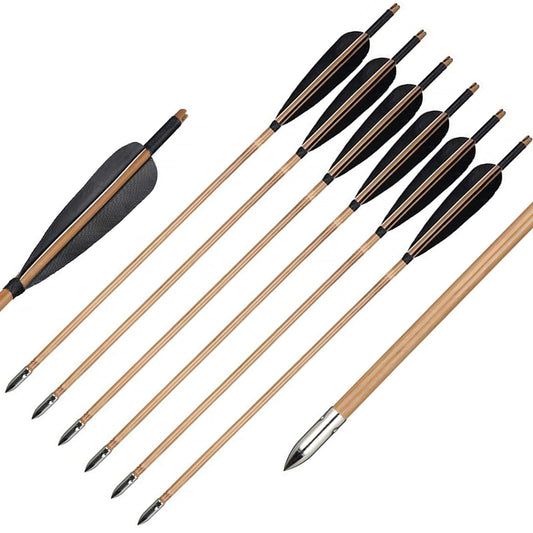 6Pcs 33" Bamboo Arrows Black Turkey Feathers Handmade Archery with Hunting Target Points