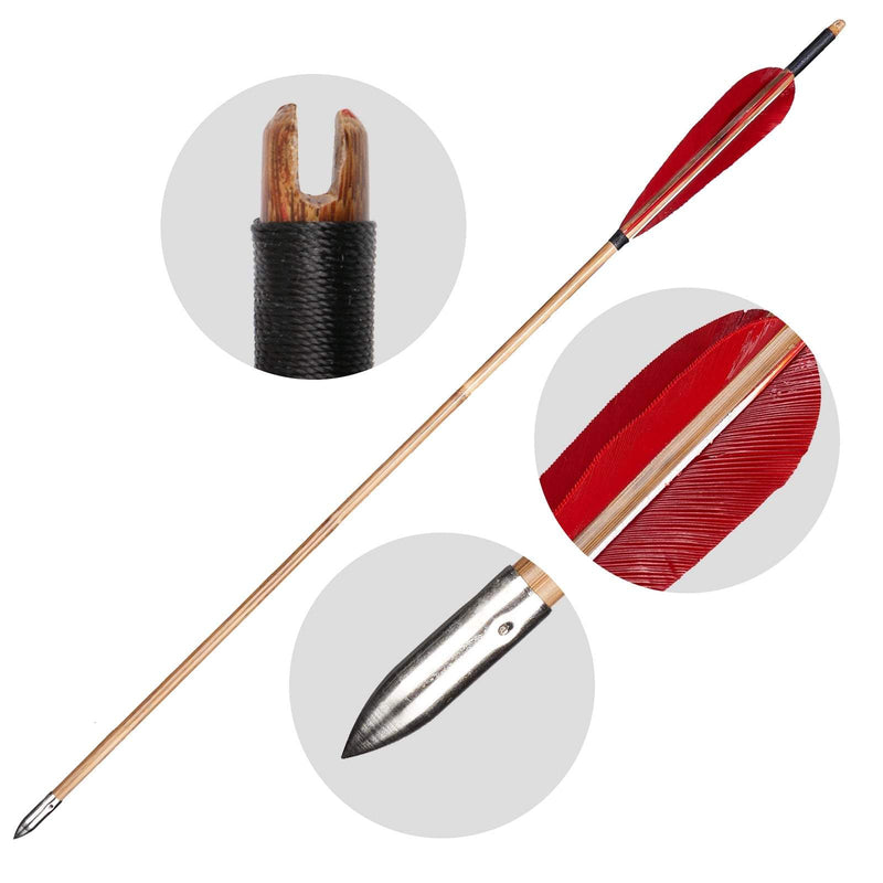 6Pcs 32" Bamboo Arrows Red Turkey Feathers Handmade Archery with Hunting Target Points